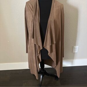 mikey & joey || brown faux suede waterfall cardigan